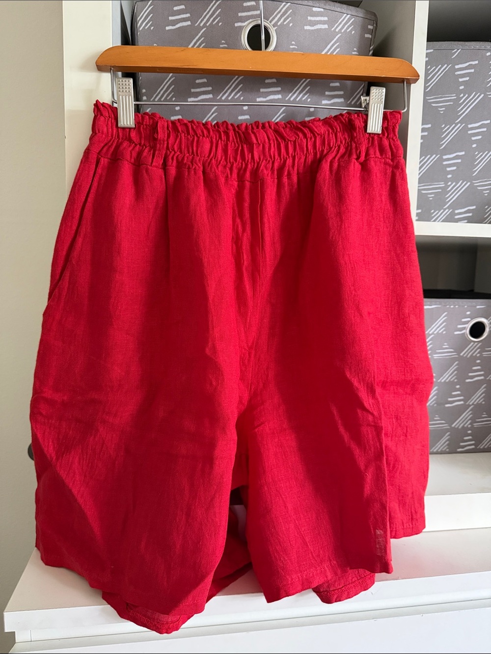 Red Linen Shorts-Women